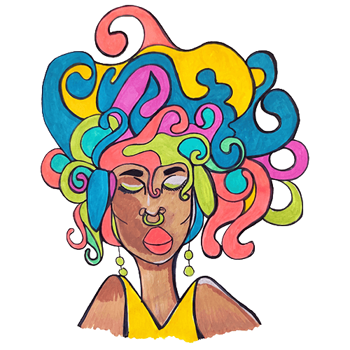 Illustration einer Frau mit bunten Locken